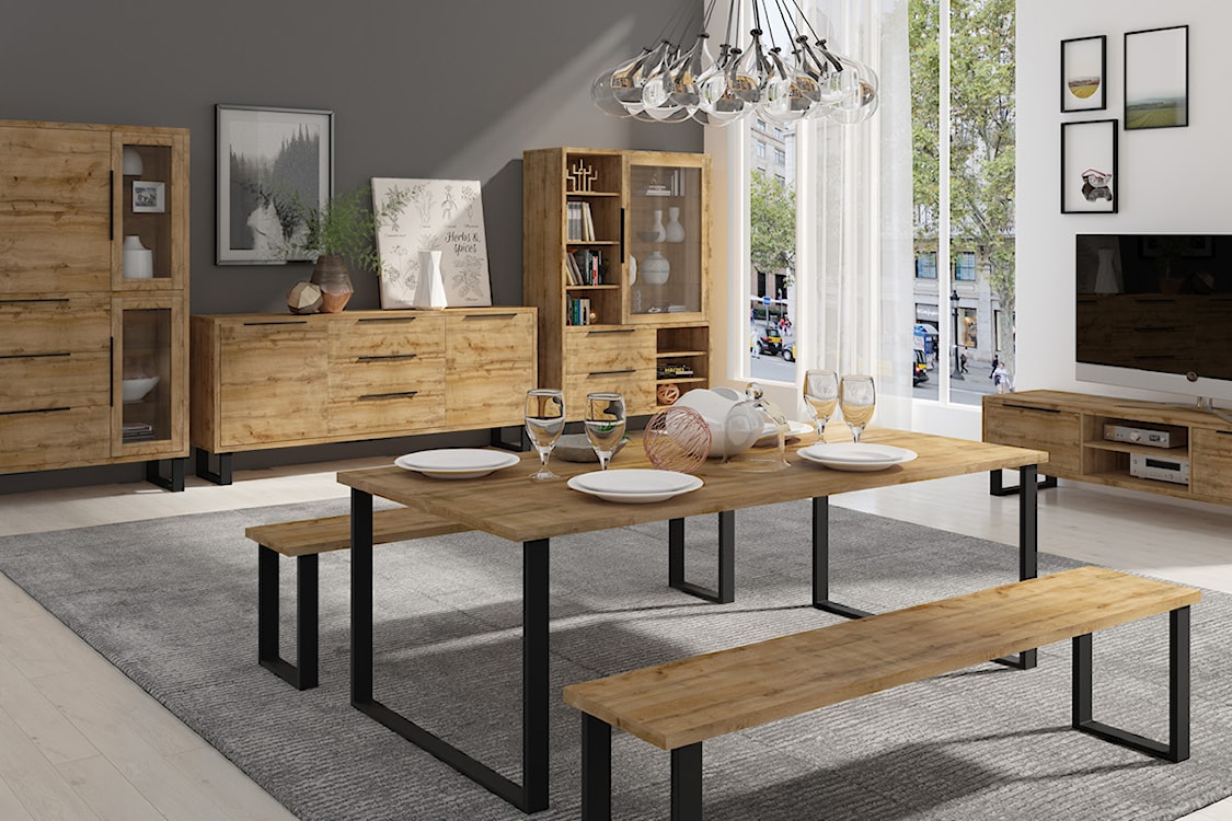 Barek Feliks trzydrzwiowy z trzema szufladami Dąb wotan  - zdjęcie 4