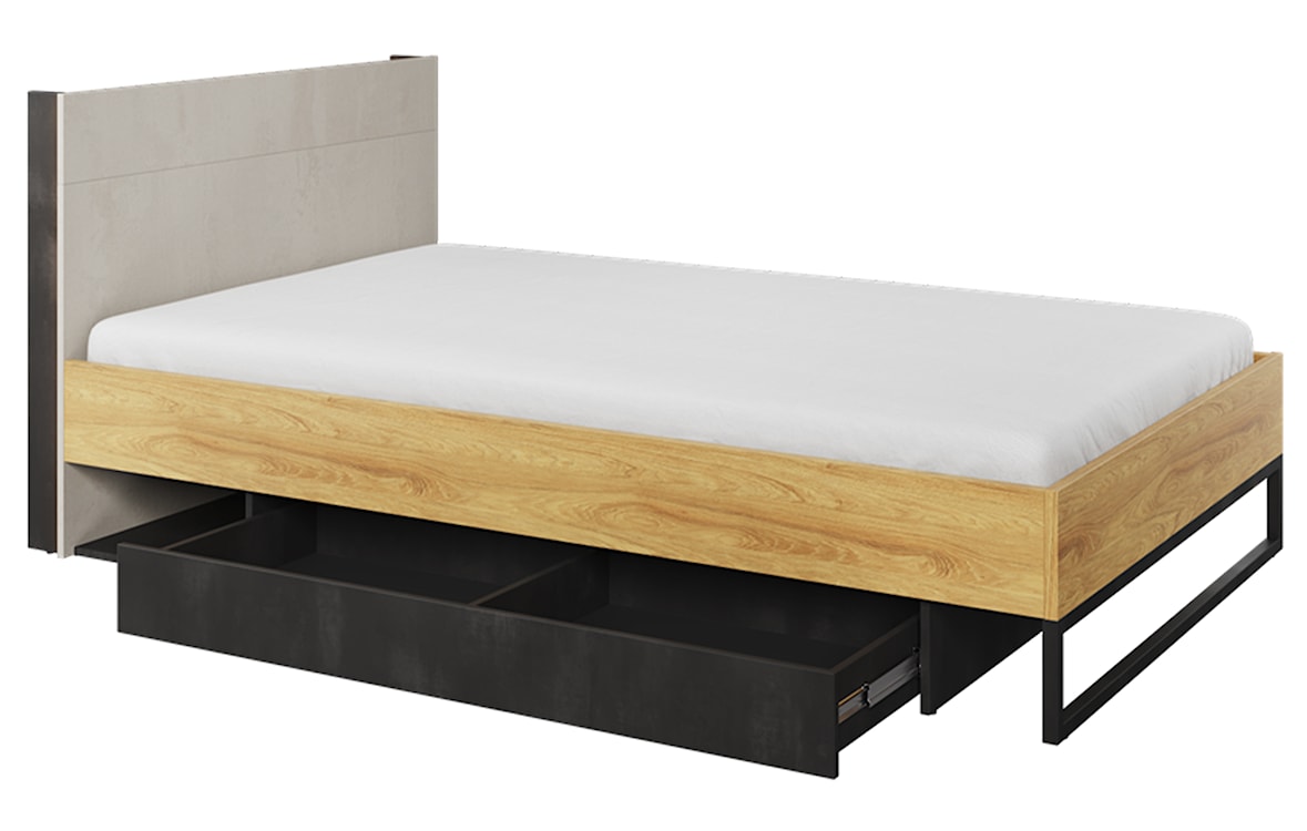 Łóżko Teen Flex z szufladą 120 cm Hikora naturalna / silk flou / raw steel