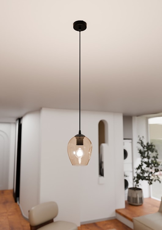 Lampa wisząca Istar czarna z miodowym kloszem x1  - zdjęcie 5