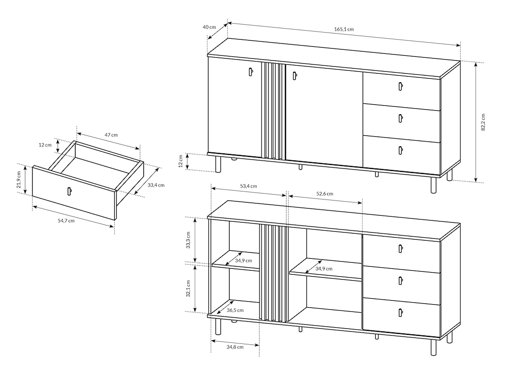 Komoda dwudrzwiowa Mellami 165 cm z szufladami dąb artisan/antracyt lamele  - zdjęcie 3