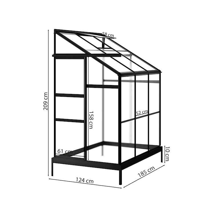 Szklarnia ogrodowa aluminiowa poliwęglanowa 2,3 m2 trzysekcyjna z fundamentem 124x185 cm czarna  - zdjęcie 6