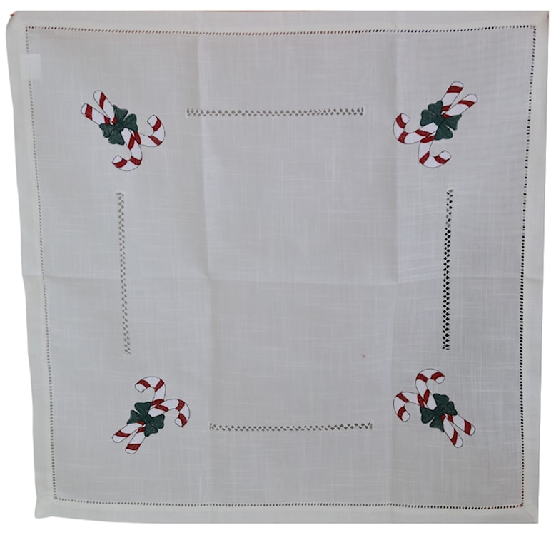 Obrus świąteczny Sidolle 85x85 cm biały z kolorowymi laskami 