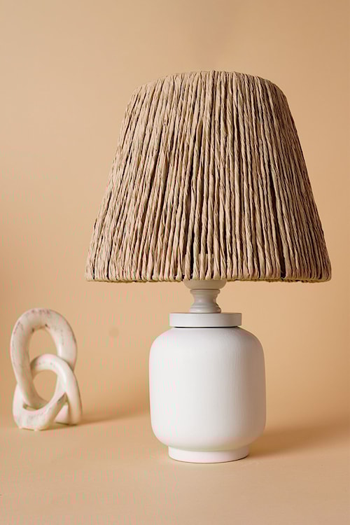 Lampa stołowa Trooled ceramiczny korpus biała z naturalnym kloszem  - zdjęcie 2