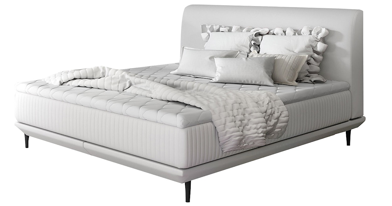 Łóżko tapicerowane Odelle 160x200 cm z materacem bonellowym i topperem białe ekoskóra