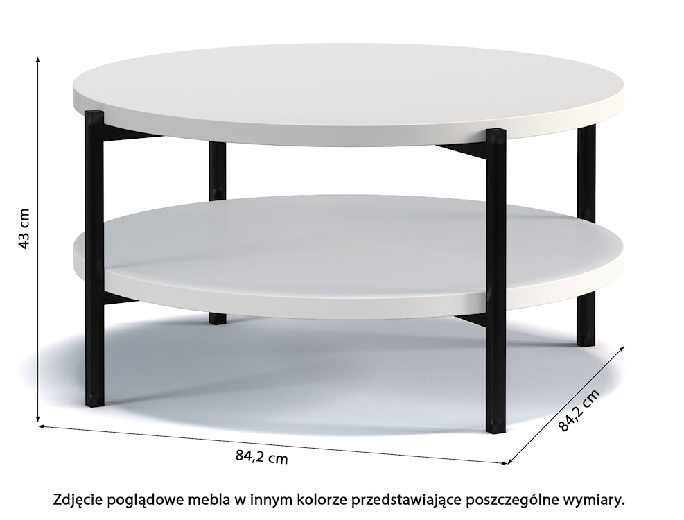 Stolik kawowy Kortala okrągły 80 cm czarny mat z półką  - zdjęcie 3