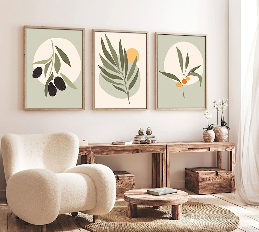 Zestaw trzech obrazów Bodenass 40x30 cm w oliwkowych barwach  - zdjęcie 2