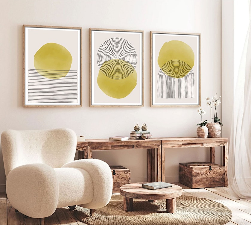 Zestaw trzech obrazów Bodenass 30x20 cm żółtozielone koło  - zdjęcie 2