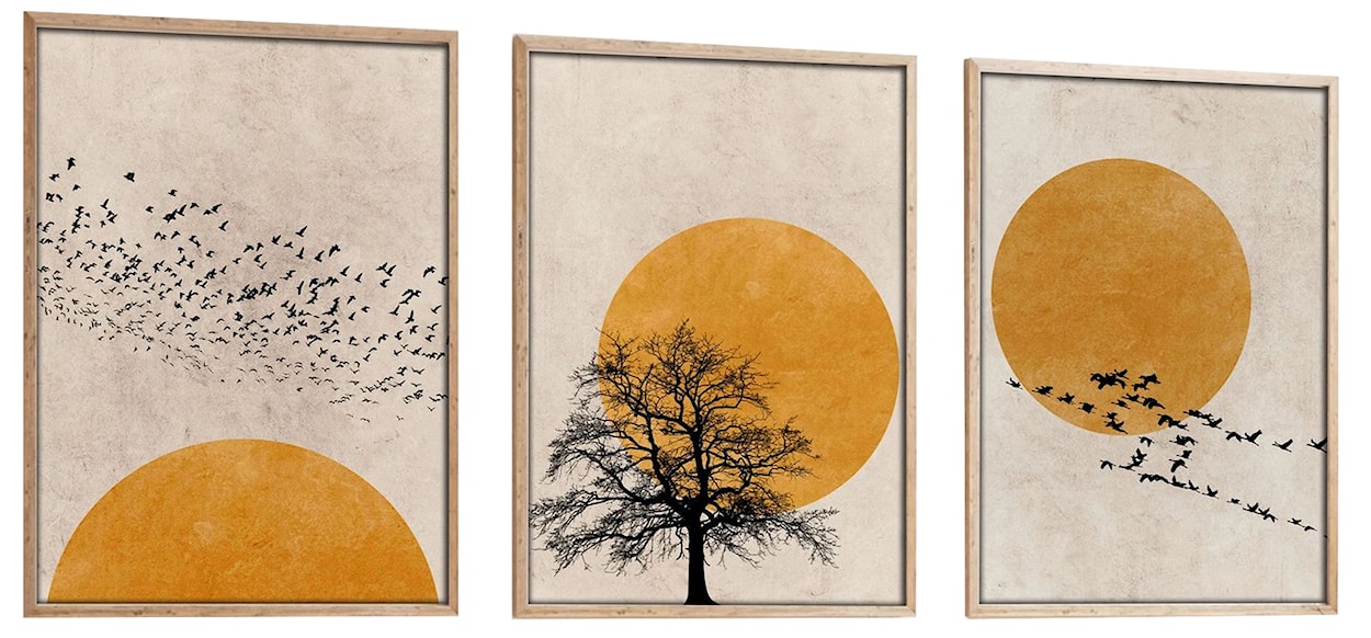 Zestaw trzech obrazów Bodenass 50x70 cm słońce z czarnymi akcentami 