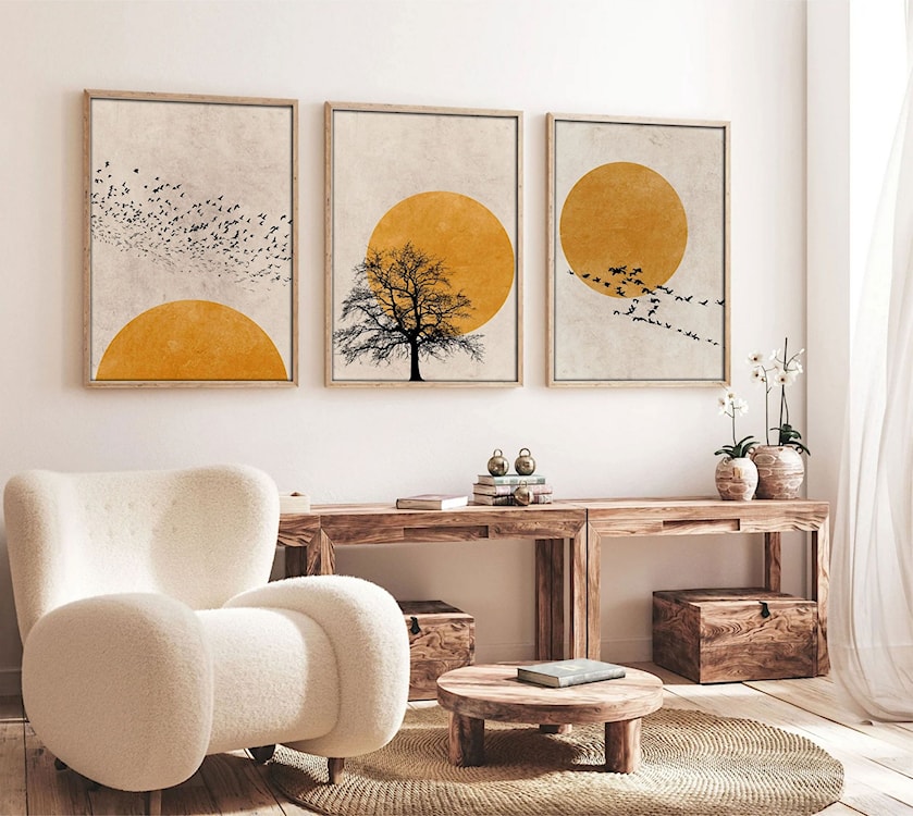 Zestaw trzech obrazów Bodenass 50x70 cm słońce z czarnymi akcentami  - zdjęcie 2