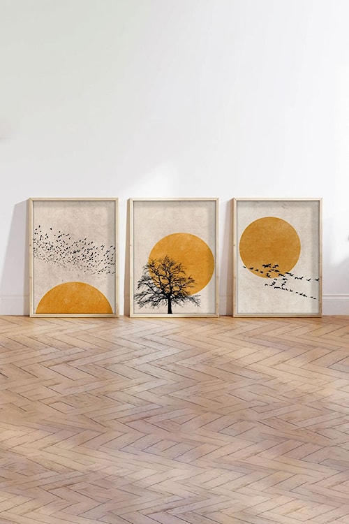Zestaw trzech obrazów Bodenass 50x70 cm słońce z czarnymi akcentami  - zdjęcie 3