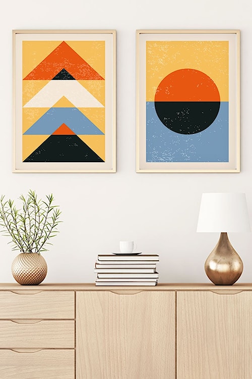 Zestaw dwóch obrazów Bodenass 50x35 cm wielokolorowe trójkąty i koło  - zdjęcie 2
