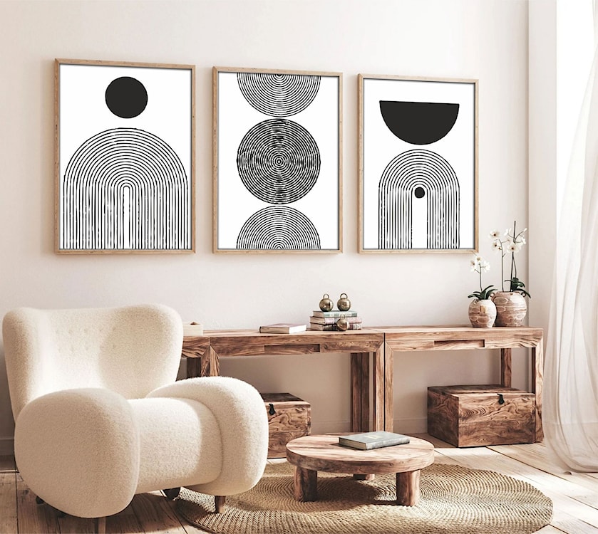 Zestaw trzech obrazów Bodenass 70x50 cm czarne koła  - zdjęcie 2