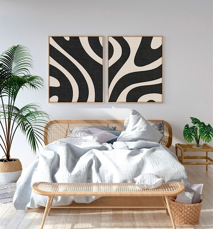 Zestaw dwóch obrazów Bodenass 40x30 cm beżowo-czarne pasy  - zdjęcie 3
