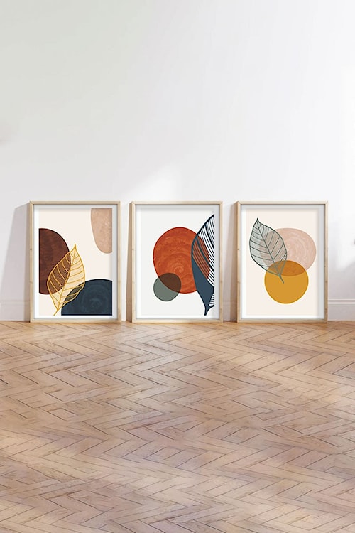 Zestaw trzech obrazów Bodenass 50x70 cm liście i koła  - zdjęcie 5