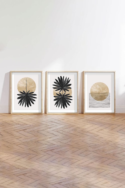 Zestaw trzech obrazów Bodenass 50x70 cm beżowe słońce  - zdjęcie 5