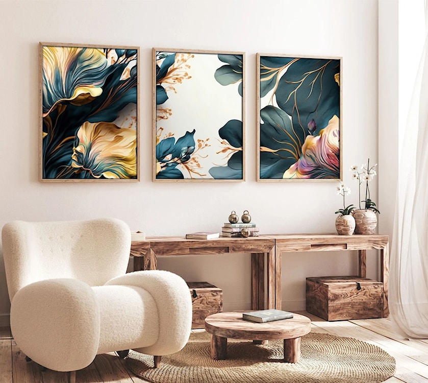 Zestaw trzech obrazów Bodenass 50x70 cm kwiaty i liście  - zdjęcie 3
