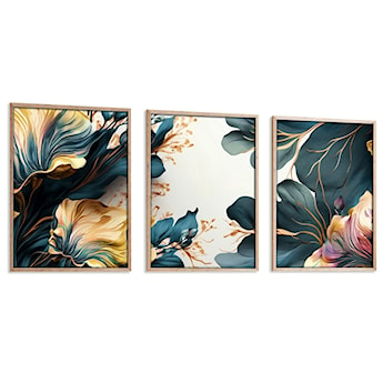 Zestaw trzech obrazów Bodenass 50x70 cm kwiaty i liście