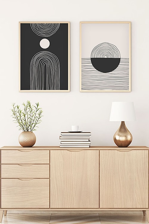 Zestaw dwóch obrazów Bodenass 40x30 cm czarne i beżowe kształty  - zdjęcie 2