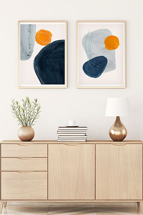 Zestaw dwóch obrazów Bodenass 40x30 cm z pomarańczowym akcentem  - zdjęcie 2