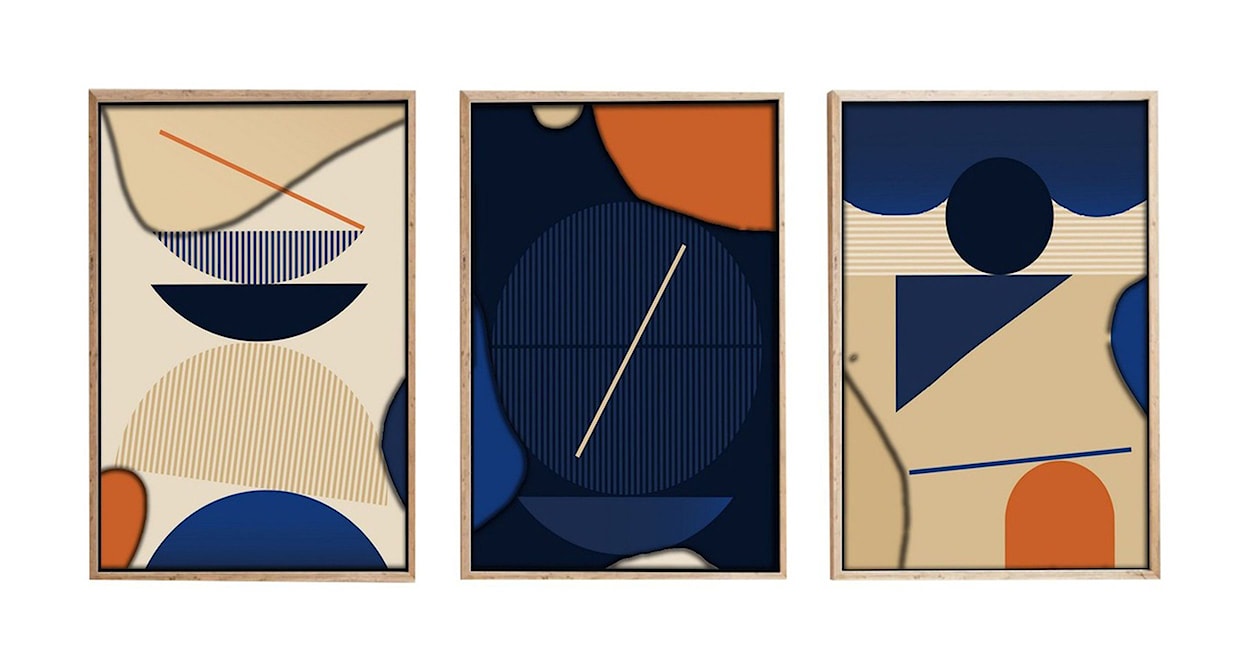 Zestaw trzech obrazów Bodenass 70x50 cm granatowo-beżowe 