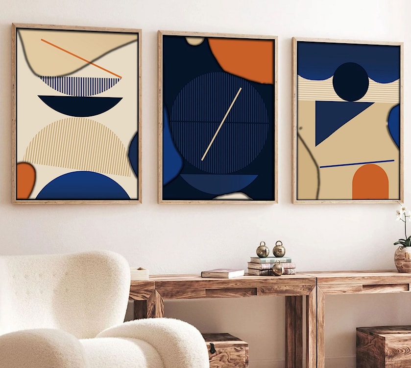 Zestaw trzech obrazów Bodenass 70x50 cm granatowo-beżowe  - zdjęcie 2