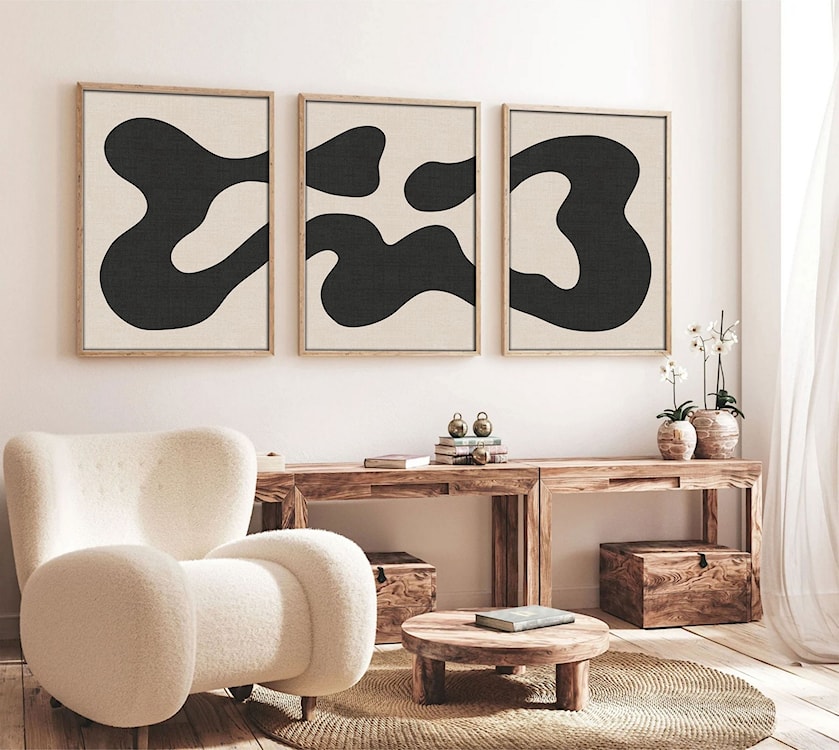 Zestaw trzech obrazów Bodenass 50x70 cm czarno-beżowa abstrakcja II  - zdjęcie 4