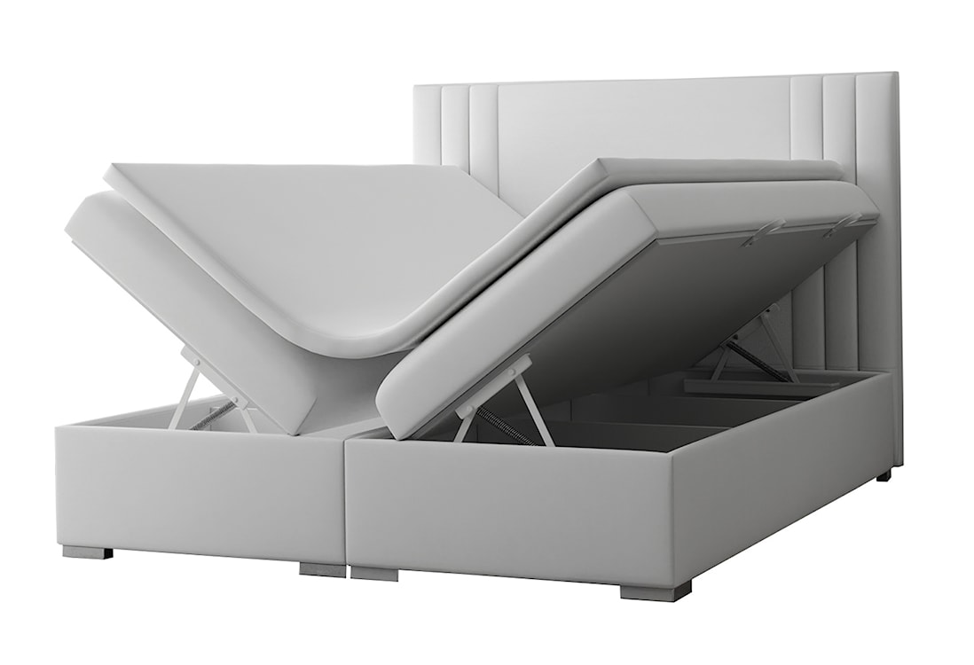 Łóżko kontynentalne 160x200 cm Monder z pojemnikami i topperem jasnoszare welur hydrofobowy