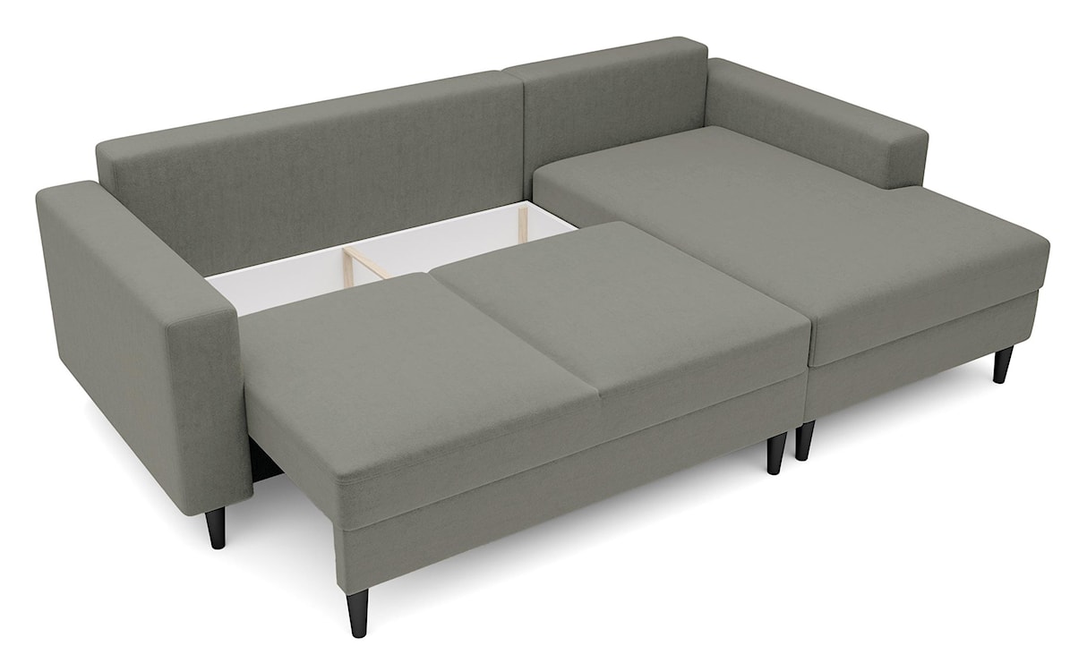 Narożnik z funkcją spania Nalika L-kształtny z pojemnikiem ciemnobeżowy welur hydrofobowy prawostronny  - zdjęcie 6