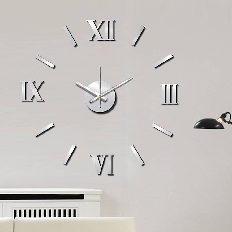 Zegar ścienny naklejany Prismami średnica 60 cm srebrny