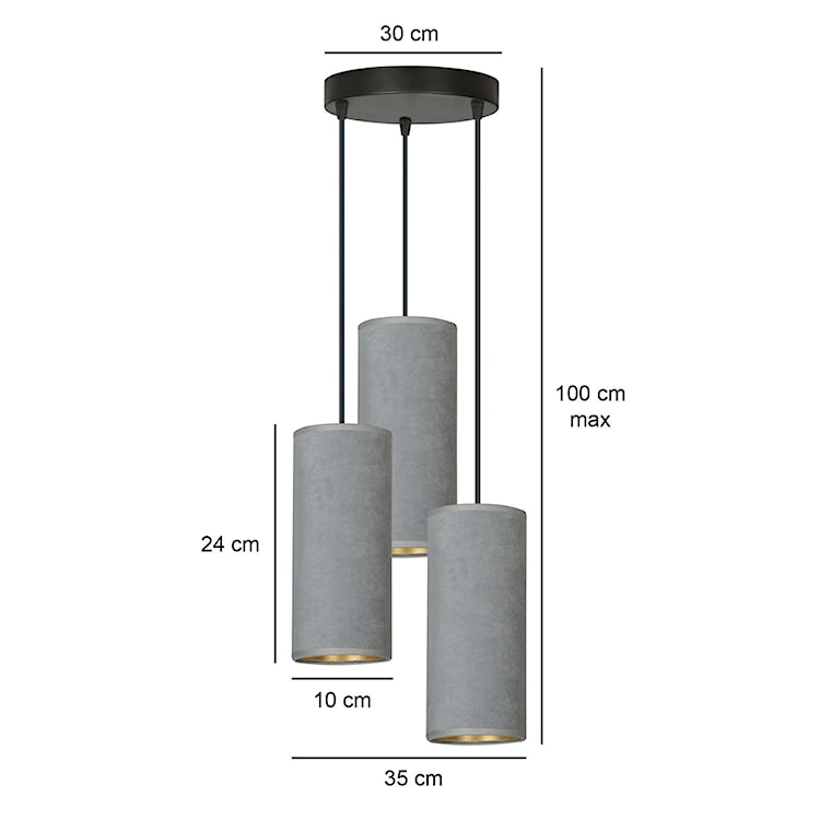 Lampa wisząca Bonett x3 asymetryczna średnica 35 cm szara  - zdjęcie 6
