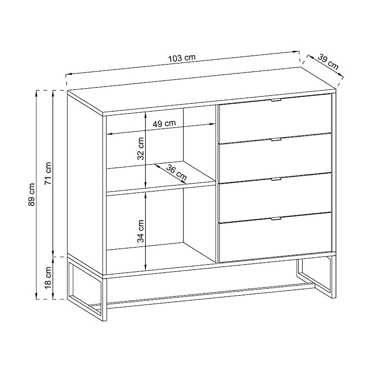 Komoda niska Abietto z czterema szufladami 103 cm dąb  - zdjęcie 5