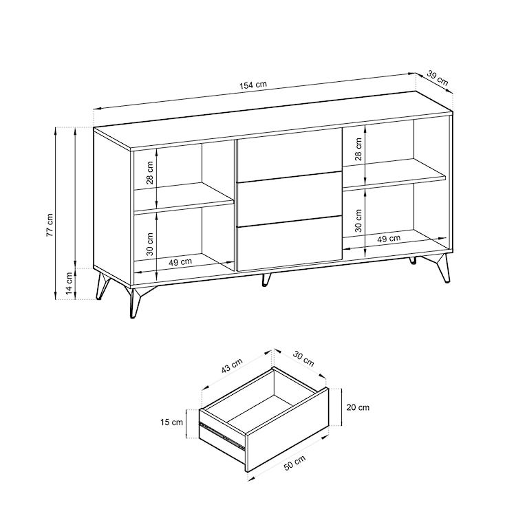 Komoda z szufladami Boulia 154 cm czarna/dąb Evoke jodełka  - zdjęcie 4