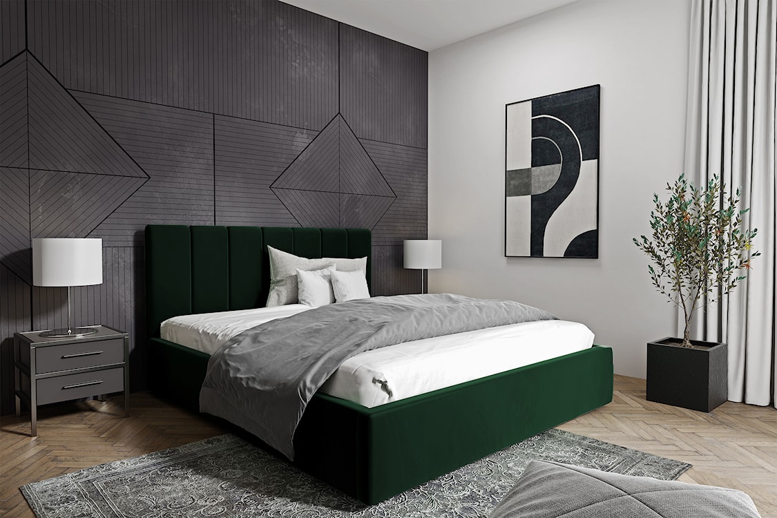 Łóżko tapicerowane Isara 160x200 cm z pojemnikiem zielone welur  - zdjęcie 2
