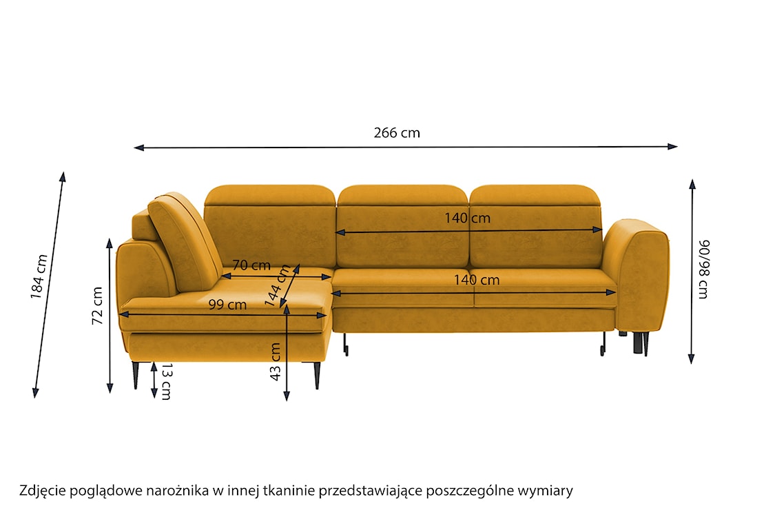 Narożnik rozkładany Tasar L-kształtny z pojemnikiem granatowy welur hydrofobowy prawostronny  - zdjęcie 5