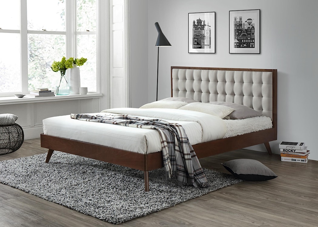 Łóżko Viggo orzech z beżowym zagłówkiem  - zdjęcie 10