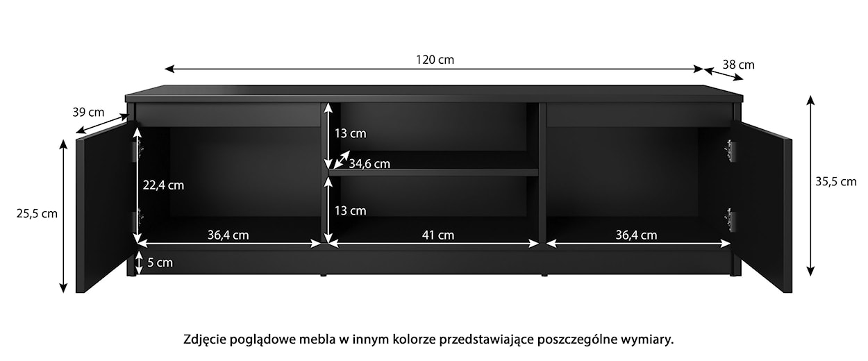 Szafka RTV Permys 120 cm wotan / czarny grafit z oświetleniem  - zdjęcie 3