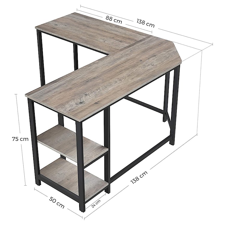 Biurko narożne Ramizu z dwoma półkami 138x138 cm  - zdjęcie 6
