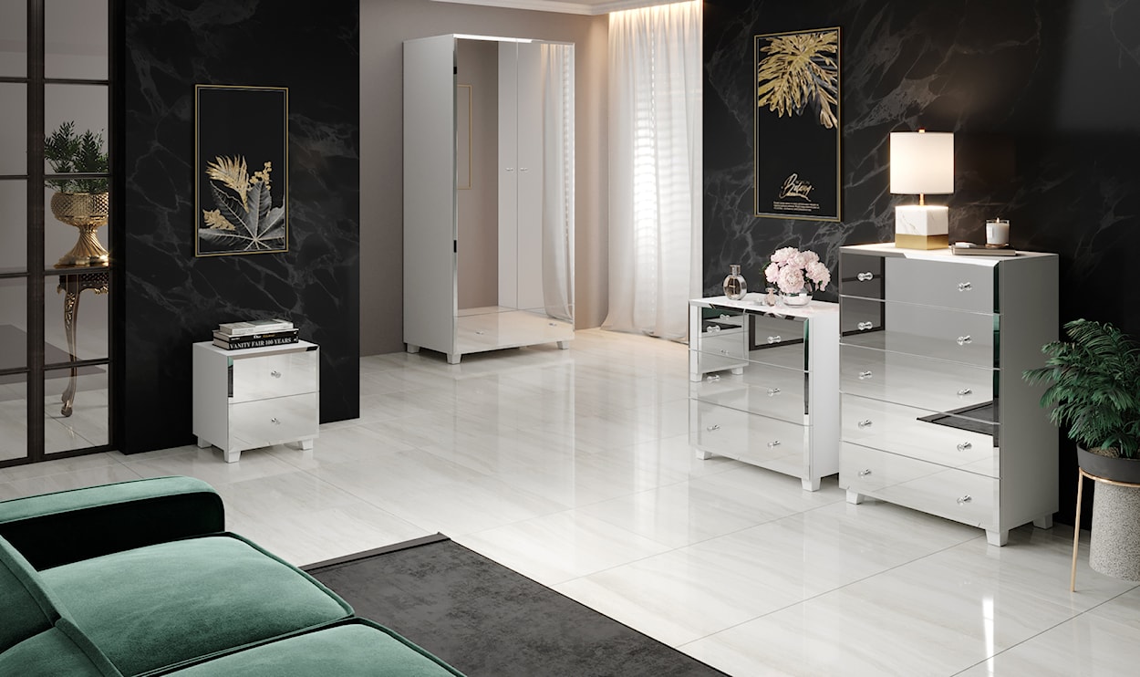 Szafka nocna Bellagio z szufladami biała z lustrzanym frontem  - zdjęcie 2
