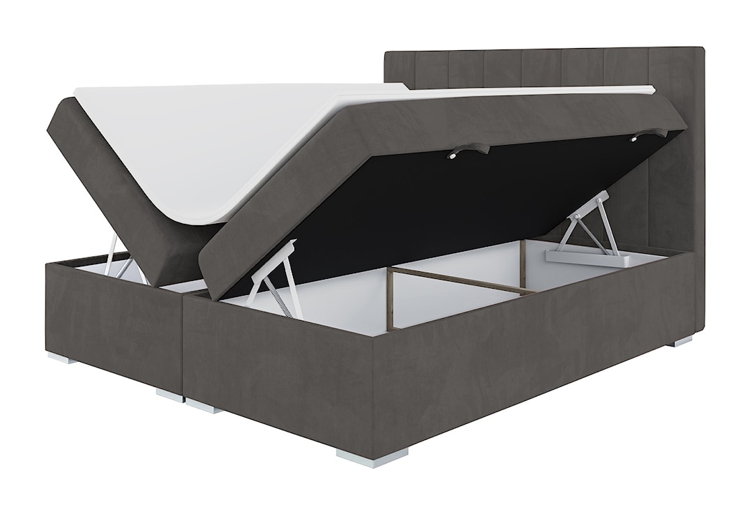 Łóżko kontynentalne 140x200 cm Alenna z pojemnikami i topperem ciemnoszare welur hydrofobowy