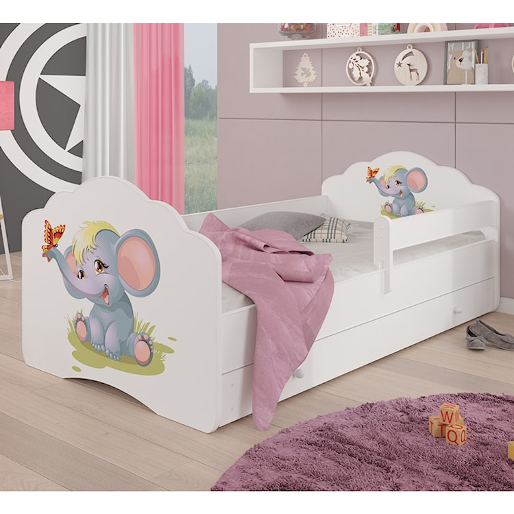 Łóżko dziecięce Sissa 160x80 cm Słonik z barierką i szufladą  - zdjęcie 2