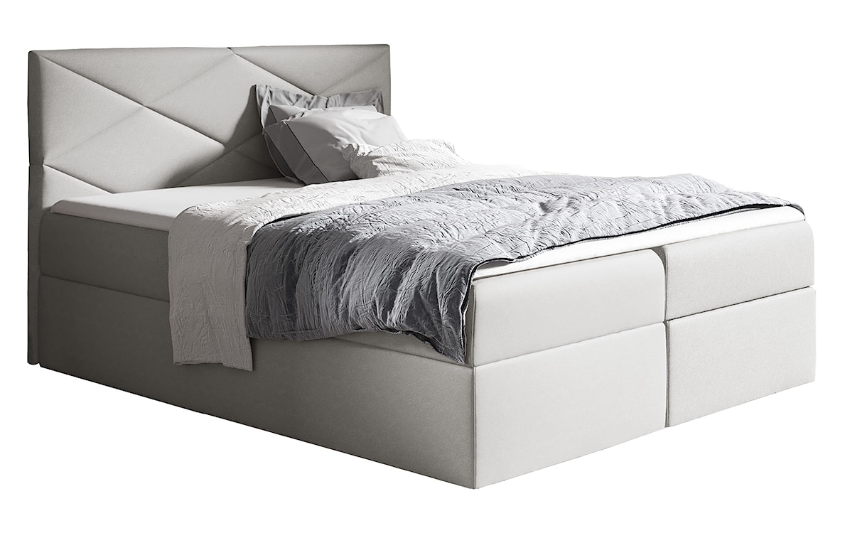 Łóżko kontynentalne Galbena 180x200 z dwoma pojemnikami, materacem i topperem szare hydrofobowe 