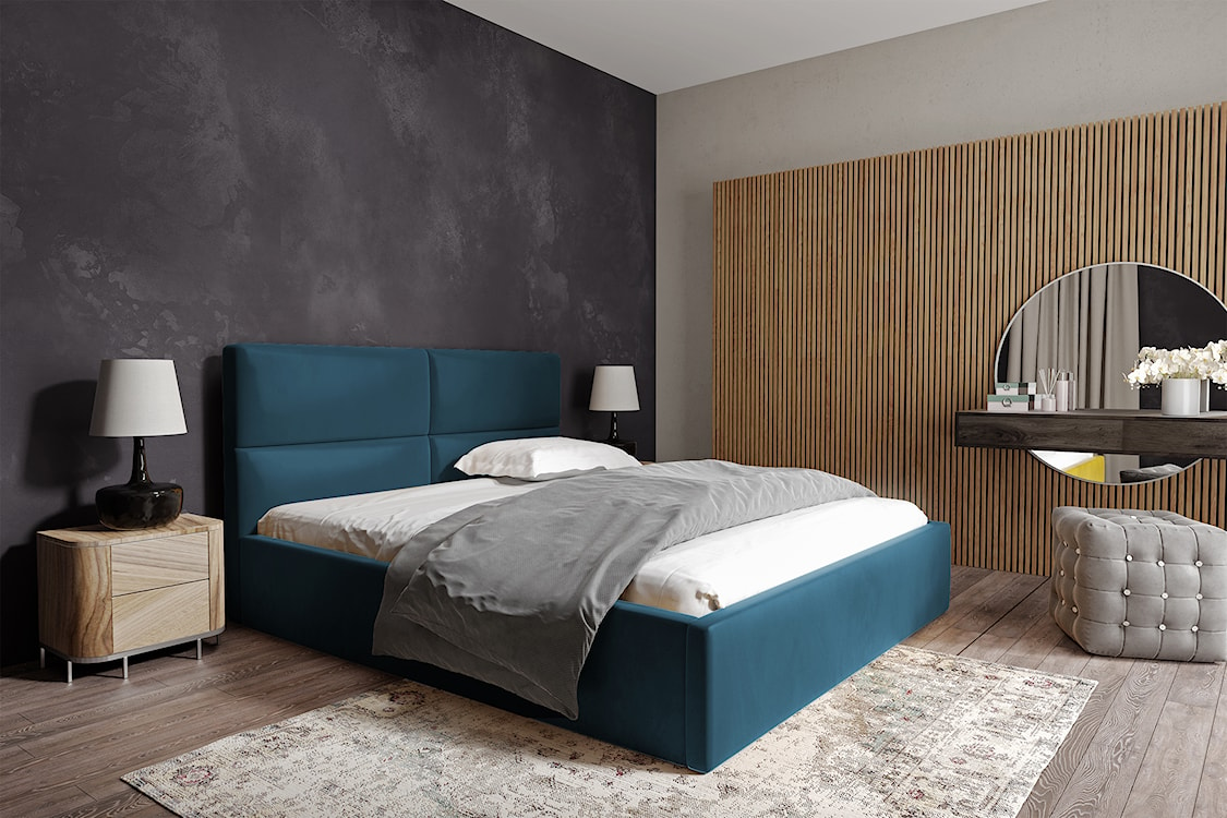 Łóżko tapicerowane Helma 140x200 cm z pojemnikiem niebieskie welur  - zdjęcie 2