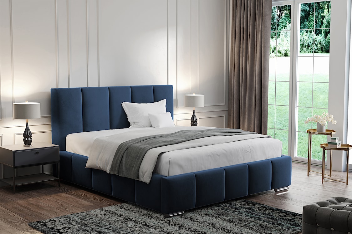 Łóżko tapicerowane 160x200 cm Bodera z pojemnikiem niebieskie w tkaninie hydrofobowej  - zdjęcie 2