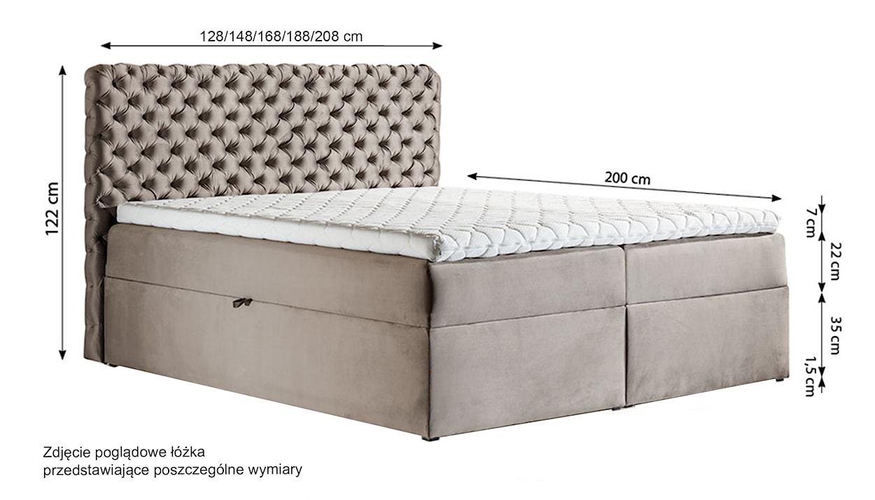 Łóżko kontynentalne Costmary 180x200 z dwoma pojemnikami, materacem i topperem szare hydrofobowe  - zdjęcie 4