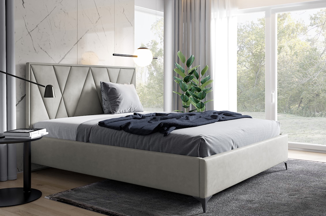 Łóżko tapicerowane 180x200 cm Sermide z pojemnikiem jasnoszare welur łatwoczyszczący  - zdjęcie 2