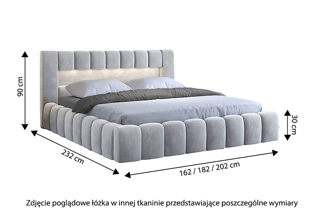 Łóżko tapicerowane 180x200 cm Rodeiro z pojemnikami i oświetleniem z drewnianym stelażem antracytowe welwet hydrofobowy  - zdjęcie 5