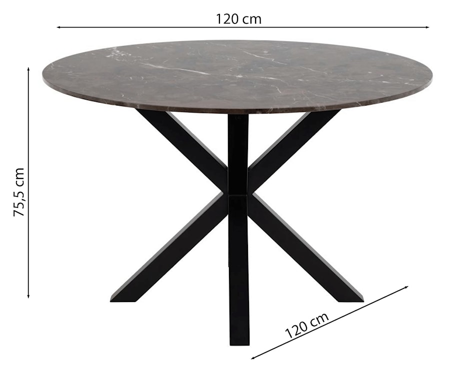 Stół do jadalni okrągły Kardema 120 cm brązowy marmur na czarnych nogach  - zdjęcie 4