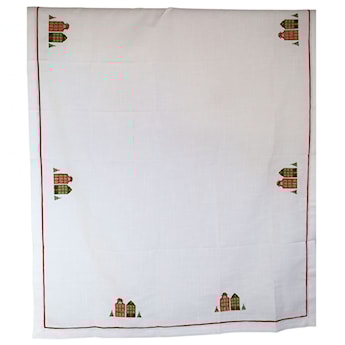 Obrus świąteczny Sidolle 180x140 cm biały z kolorowymi domkami