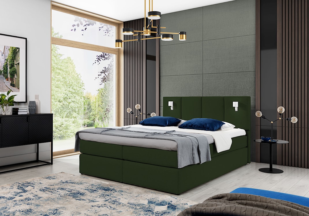Łóżko kontynentalne Somalo 200x200 z materacem i topperem ciemnozielone  - zdjęcie 2