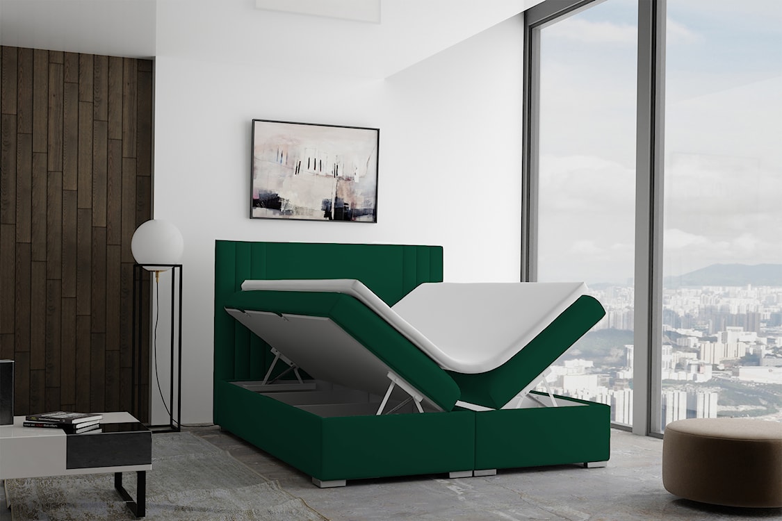 Łóżko kontynentalne 180x200 cm Monder z pojemnikami i topperem zielone welur hydrofobowy  - zdjęcie 2